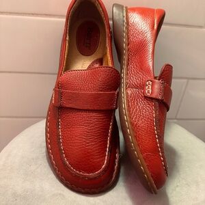 BORN Crown Red Leather Slip On Loafer Flat - Womens size 8 EU 39